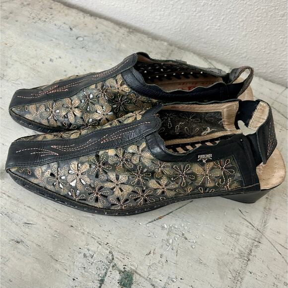PIKOLINOS Black and Gold Floral Mules - Picture 2 of 14